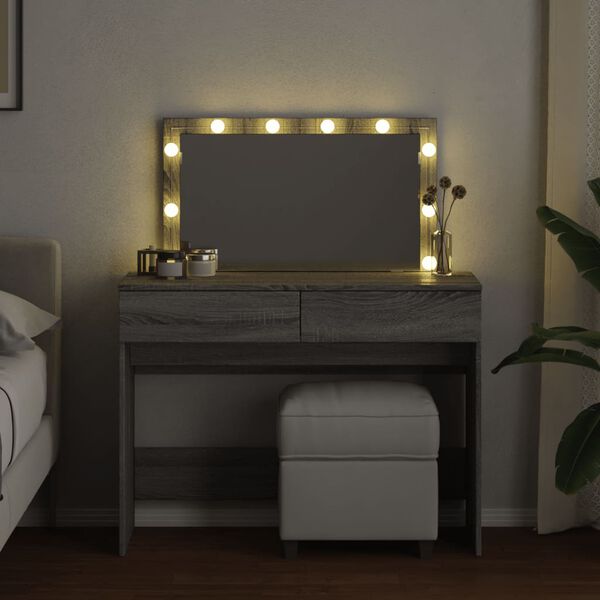 vidaXL Dressing Table with LED Grey Sonoma 100x40x120 cm