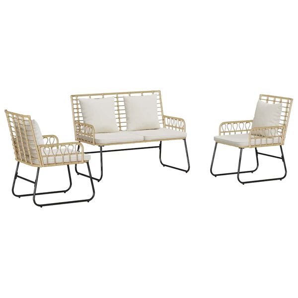 vidaXL Garden Dining Set 3 pcs Brown and Cream Poly Rattan