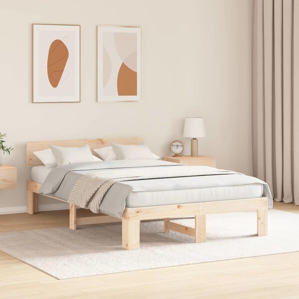 vidaXL Bed Frame with Headboard Natural 120 x 190 cm Solid Pine Wood