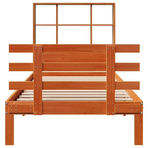 vidaXL Bookcase Bed without Mattress Wax Brown 75x190 cm Small Single Solid Wood Pine