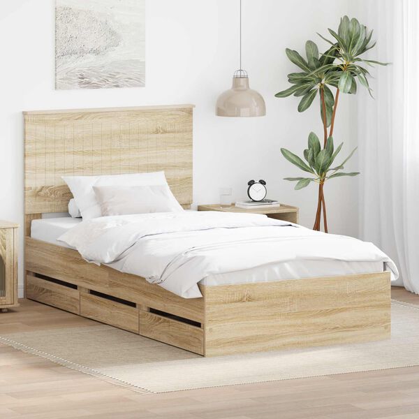 vidaXL Bed Frame with Headboard Sonoma Oak 100 x 200 cm Engineer Wood