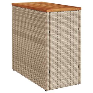 vidaXL Garden Side Table with Wooden Top Beige 58x27.5x55 cm Poly Rattan