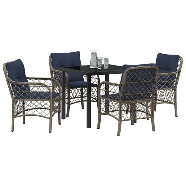 vidaXL Garden Dining Set with Cushion 5 pcs Grey and Black Rattan