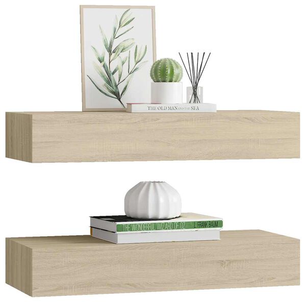 vidaXL Wall-mounted Drawer Shelves 2 pcs Oak 60x23.5x10cm MDF