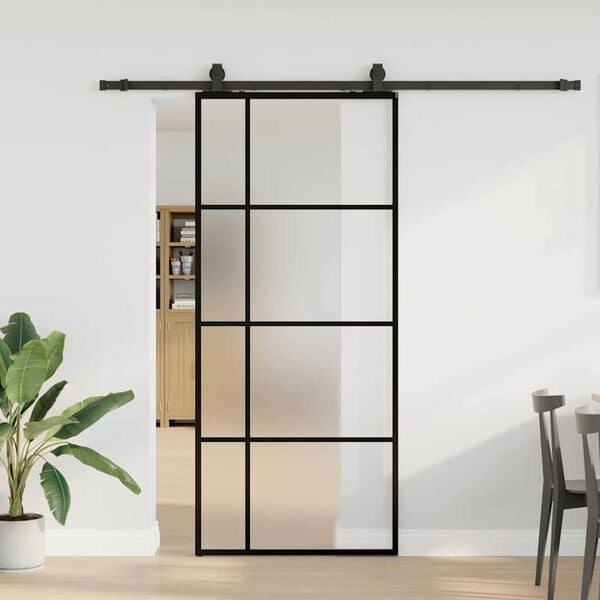vidaXL Sliding Door with Hardware Set Black 90x205 cm ESG Glass