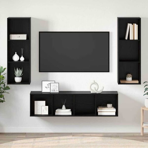 vidaXL TV Cabinet Set Wall-mounted 3 pcs Black Oak Engineered Wood