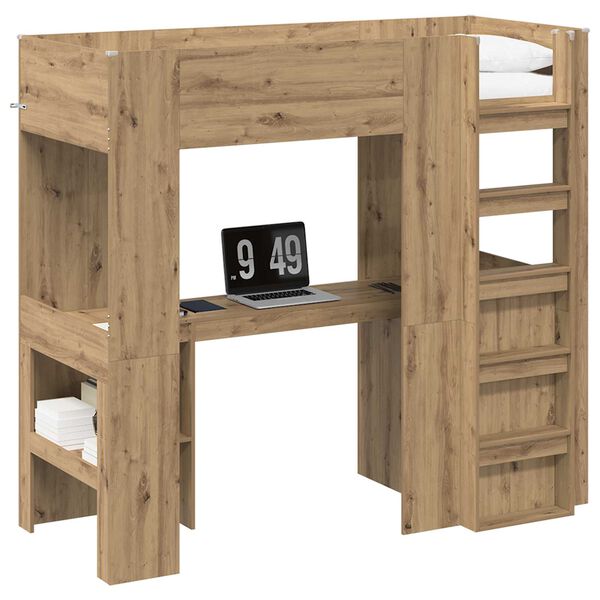vidaXL Loft Bed Frame with Desk with Storage Artisan Oak 75 x 190 cm