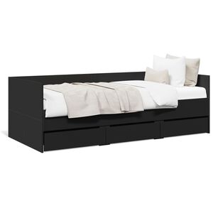 vidaXL Daybed with Drawers without Mattress Black 90x200 cm