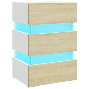 vidaXL LED Bedside Cabinet White and Sonoma Oak 45x35x67 cm Engineered Wood