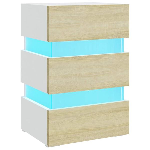 vidaXL LED Bedside Cabinet White and Sonoma Oak 45x35x67 cm Engineered Wood