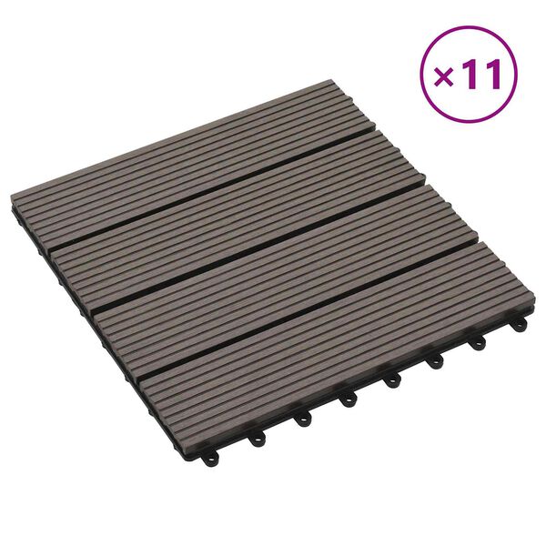 vidaXL Decking Tile 11 pcs Dark Brown 30 x 30 cm WPC