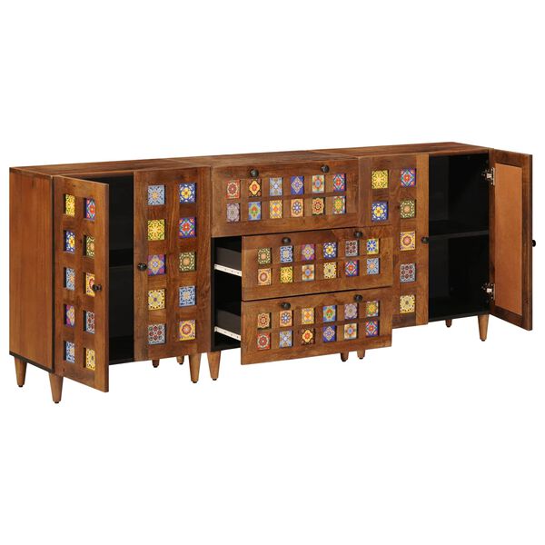 vidaXL Sideboard 3 pcs Walnut Solid Mango Wood