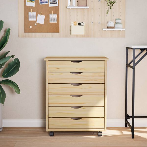 vidaXL Rolling Cabinet with Drawers MOSS Clear Varnish Solid Pine wood