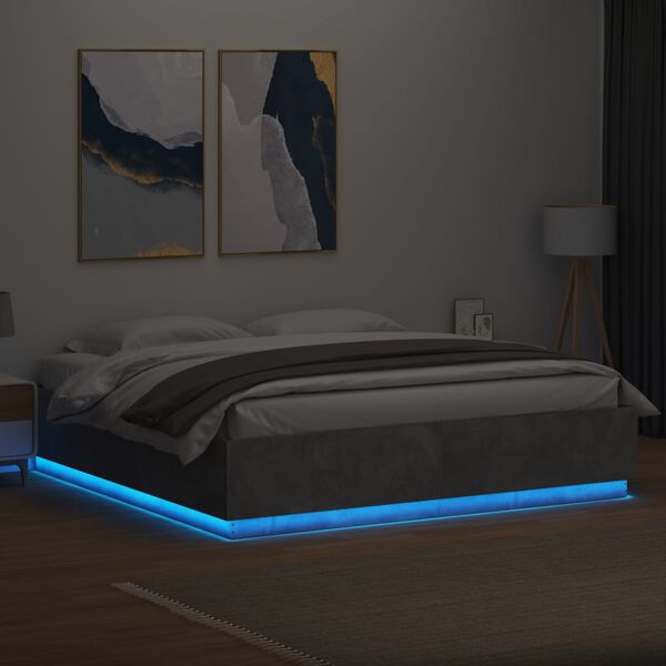 vidaXL Bed Frame with LED without Mattress Concrete Grey 200x200 cm