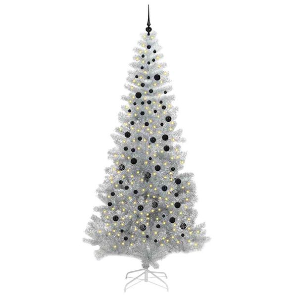 vidaXL Christmas Tree with 300 LEDs with Stand Silver 240 cm PET