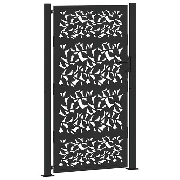 vidaXL Garden Gate Black 100x175 cm Steel Leaf Design