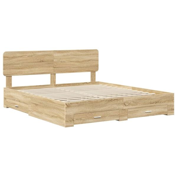 vidaXL Bed Frame with Drawer Sonoma Oak 180 x 200 cm Engineered Wood