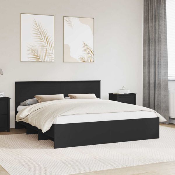 vidaXL Bed Frame with Headboard Black 180 x 200 cm Engineered Wood