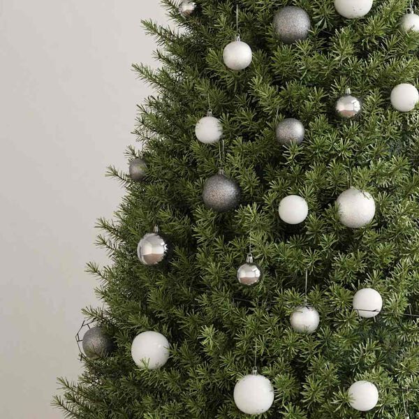 vidaXL 120 Piece Christmas Ball Set with Peak and 300 LEDs White&Gey