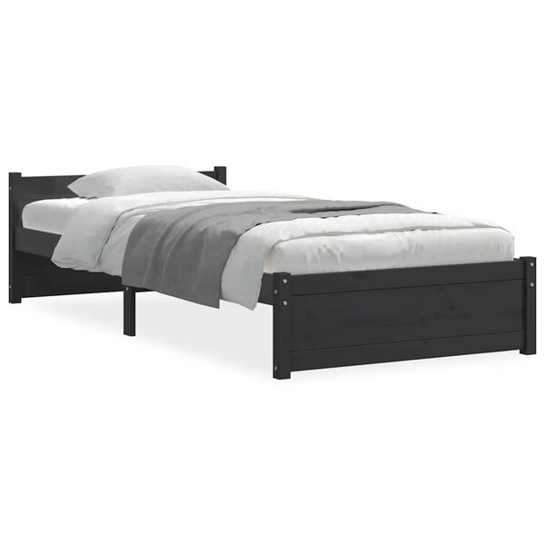 vidaXL Bed Frame without Mattress Black Solid Wood 90x190 cm Single Single