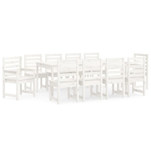 vidaXL 11 Piece Garden Dining Set White Solid Wood Pine