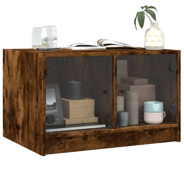vidaXL Coffee Table with Glass Doors Smoked Oak 68x50x42 cm