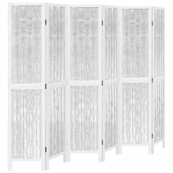 vidaXL Room Divider 6 Panels White Solid Wood Paulownia