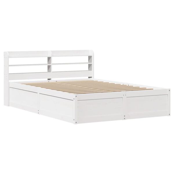 vidaXL Bed Frame with Headboard White 135x190 cm Double Solid Wood Pine