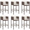 vidaXL 7 Piece Garden Bar Set with Cushions Brown Poly Rattan