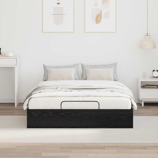 vidaXL Ottoman Bed Frame Black Oak 203 x 140 x 25 cm Engineered Wood