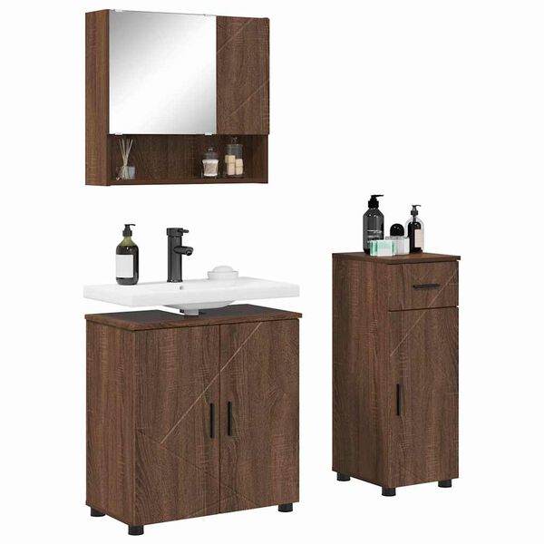 vidaXL Bathroom Furniture Set 3 pcs Brown oak Engineered wood