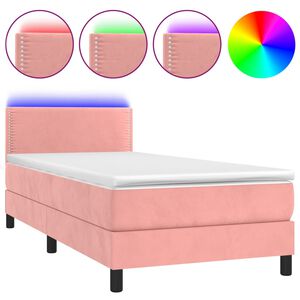vidaXL Box Spring Bed with Mattress&LED Pink 100x200cm Velvet
