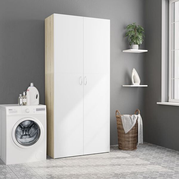 vidaXL Storage Cabinet White and Sonoma Oak 80x35.5x180 cm Engineered Wood