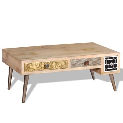 vidaXL Coffee Table with Drawers Solid Mango Wood 105x55x41 cm
