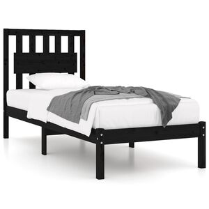 vidaXL Bed Frame without Mattress Black Solid Wood Small Single