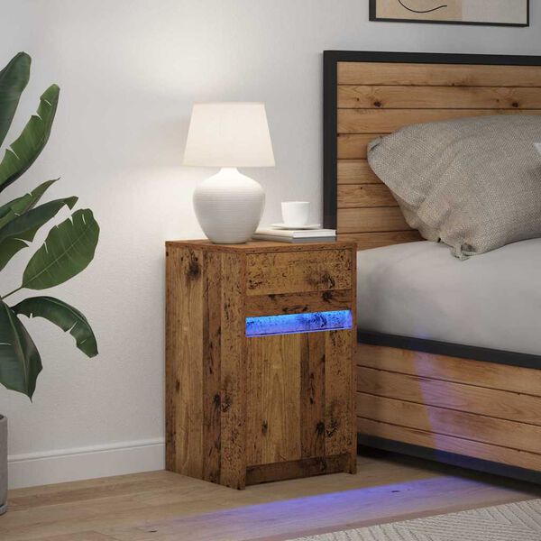 vidaXL LED Bedside Cabinet Old wood 38 x 34 x 61 cm Engineered wood