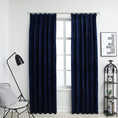 vidaXL Blackout Curtains 2 pcs with Hooks Velvet Dark Blue 140x175 cm