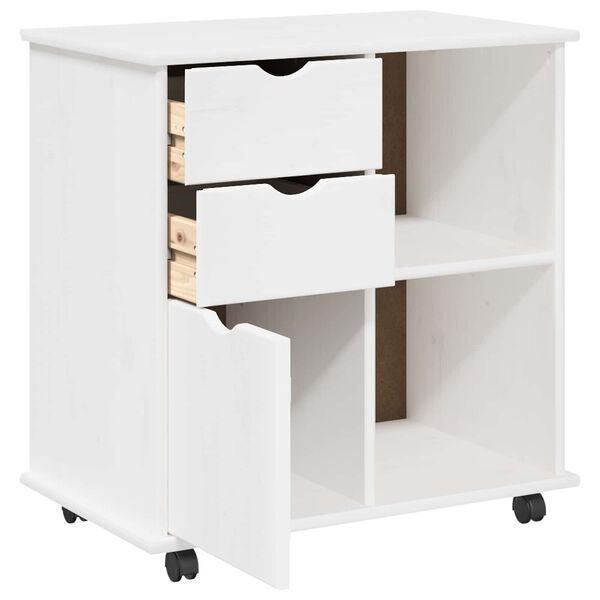 vidaXL Rolling Cabinet White 63.5 x 39 x 65.5 cm Solid Pine Wood