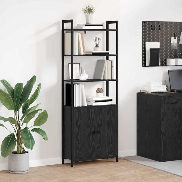 vidaXL Book Cabinet Black Oak 60 x 24 x 161 cm Engineered Wood