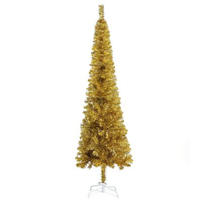 vidaXL Slim Pre-lit Christmas Tree with Ball Set Gold 210 cm