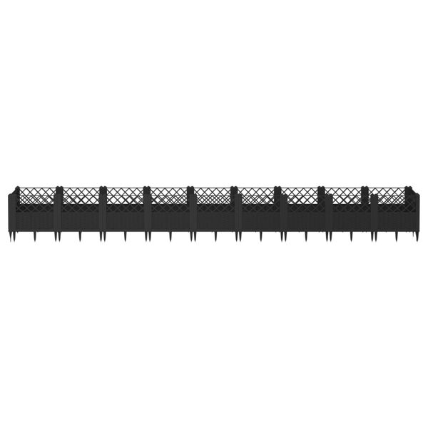 vidaXL Garden Planter with Pegs Black 363.5x43.5x43.5 cm PP