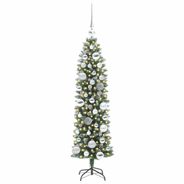 vidaXL Artificial Slim Christmas Tree Green and White 120 cm