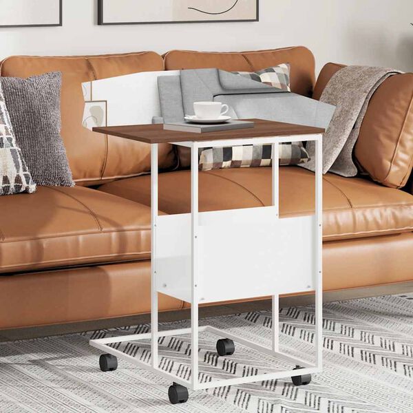vidaXL Side Table with Wheels White 55x36x63.5 cm Engineered Wood