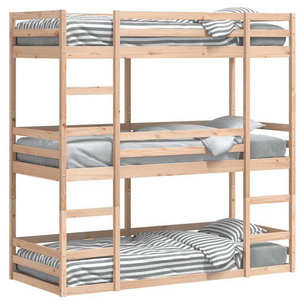 vidaXL Triple Bunk Bed without Mattress 75x190 cm Small Single Solid Wood Pine