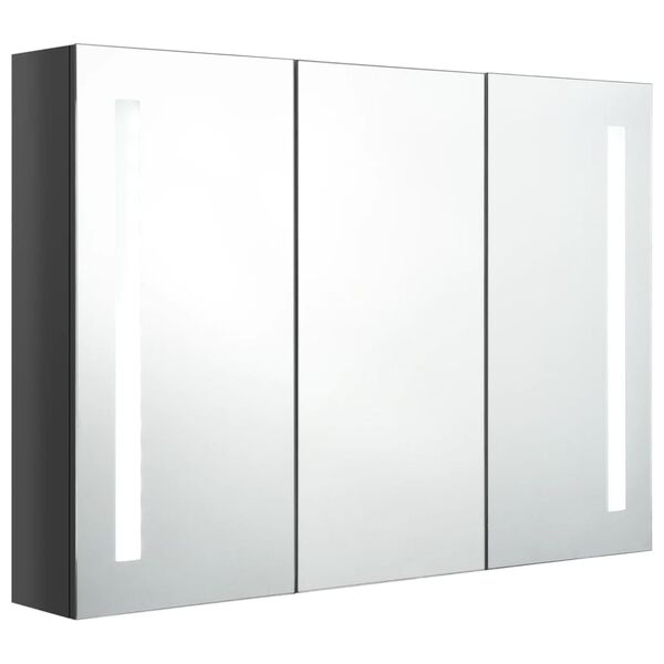vidaXL LED Bathroom Mirror Cabinet 89x14x62 cm Shining Grey