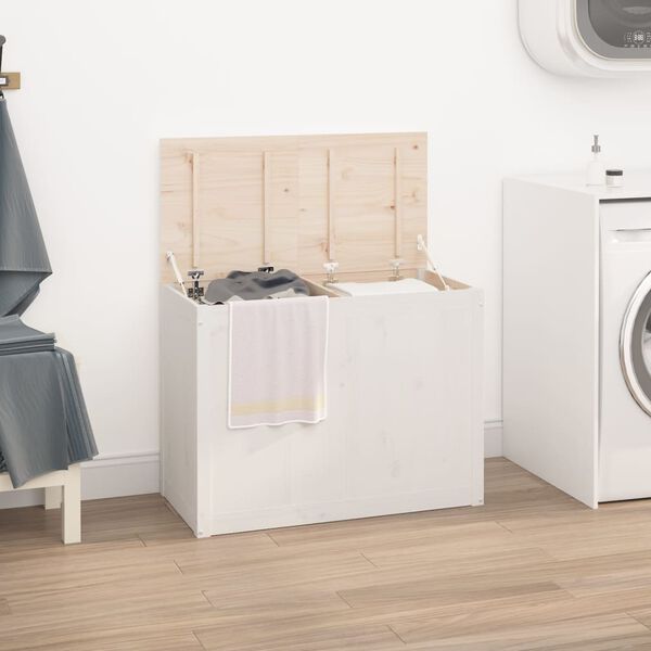 vidaXL Laundry Box White 88.5x44x66 cm Solid Wood Pine