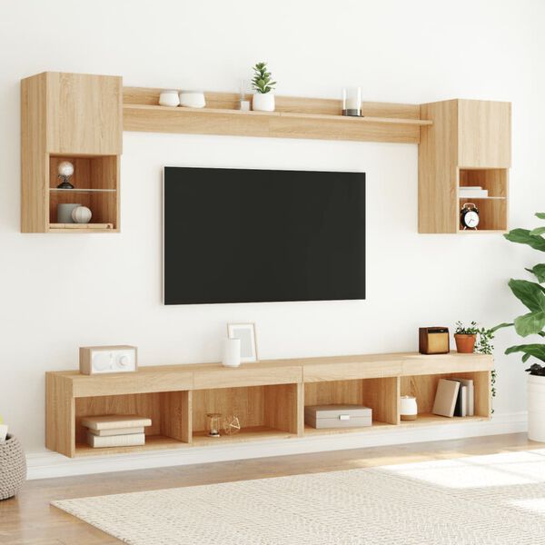 vidaXL 6 Piece TV Wall Units with LED Sonoma Oak Engineered Wood