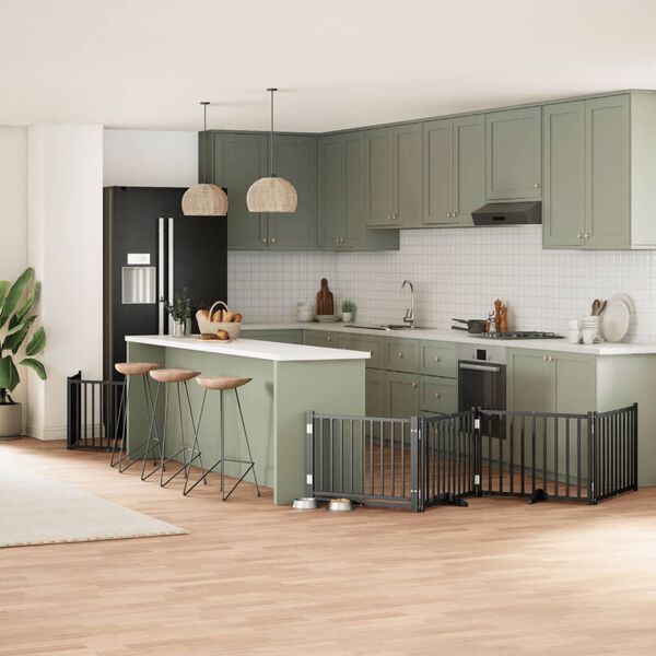 vidaXL Dog Gate with Door Foldable 10 Panels Black 800 cm Poplar Wood