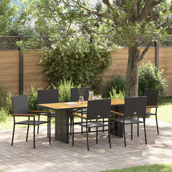 vidaXL Garden Dining Set 7 pcs Black Poly Rattan
