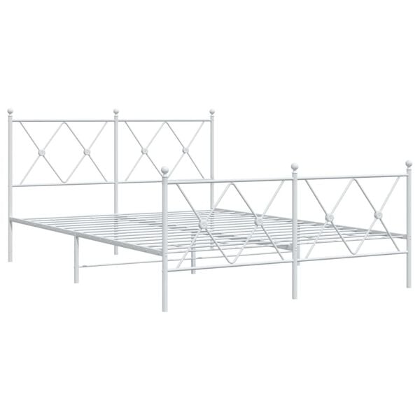 vidaXL Metal Bed Frame without Mattress with Footboard White 137x190cm